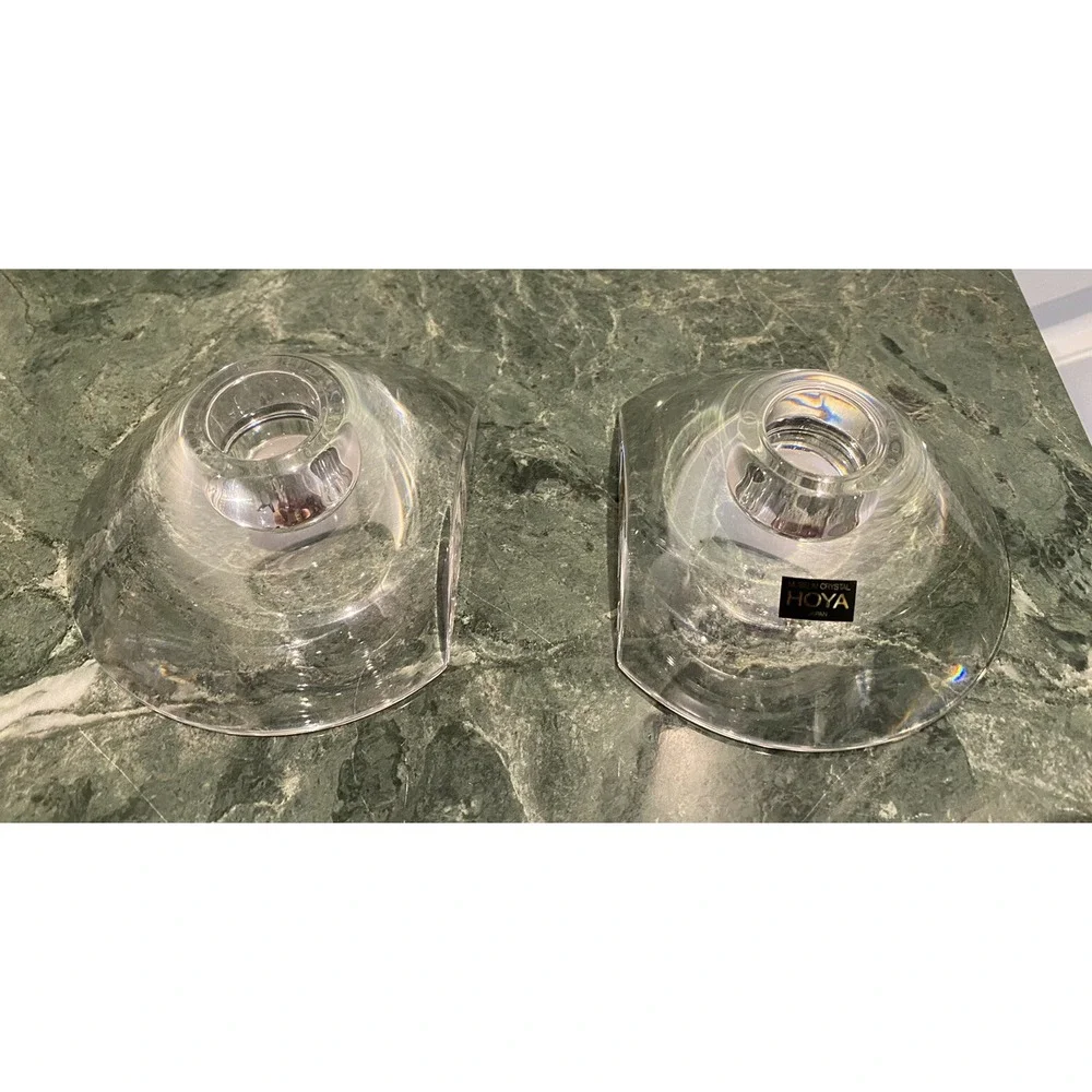 Vintage Hoya Heavy Museum Crystal Votive Candle Holder Set of 2